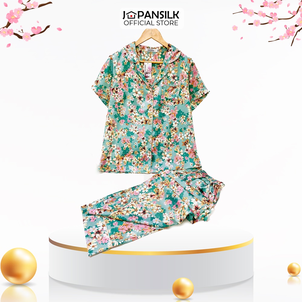 Ảnh Bộ Ngủ Pijama Lụa Cao Cấp JAPAN SILK Họa Tiết Hoa Xinh Duyên Dáng CD047 1