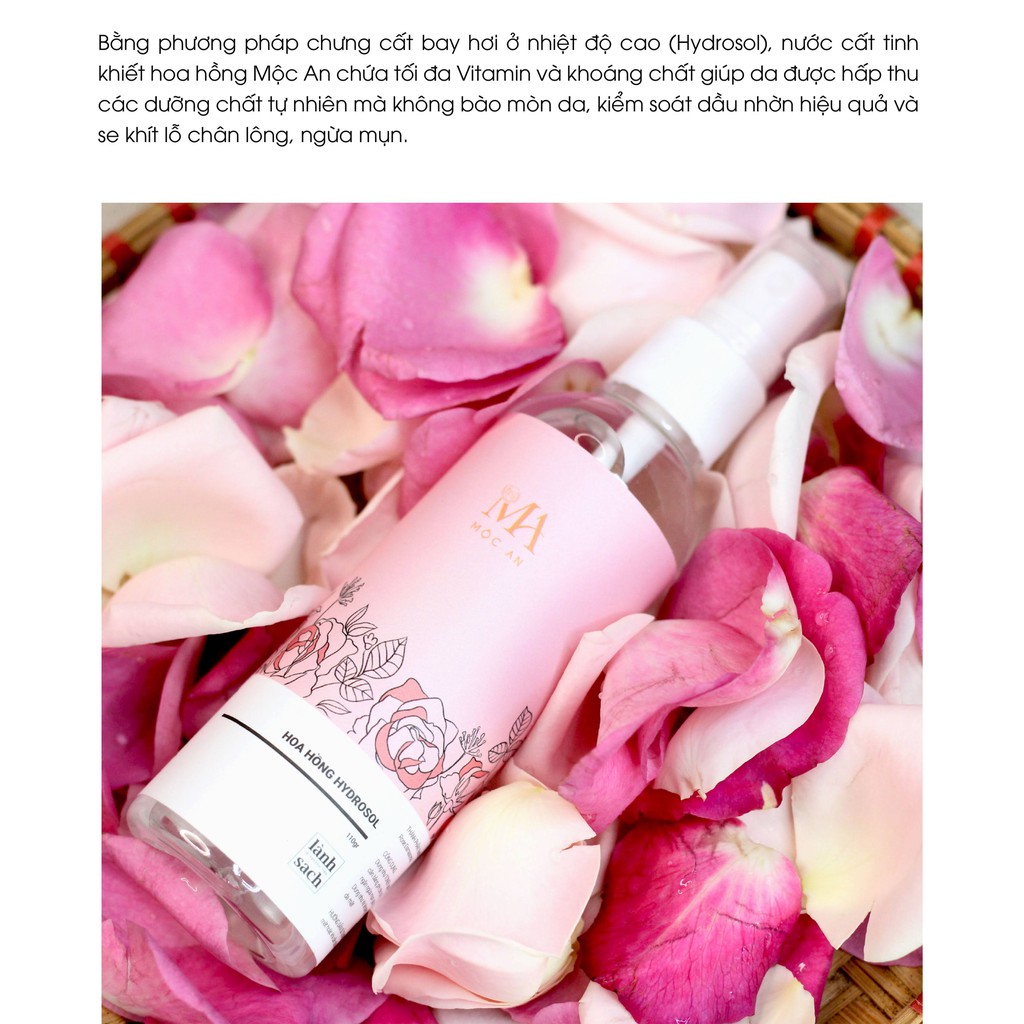 Ảnh Toner Mộc An Hoa Hồng Hydrosol Cân Bằng Da, Giúp Kiềm Dầu, Giảm Mụn, Se Mịn Chân Lông 100ml 4