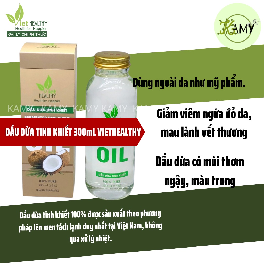 Dầu dừa tinh khiết Viethealthy chính hãng 300ml uống trực tiếp trộn salad dưỡng da dưỡng mi, ăn chay