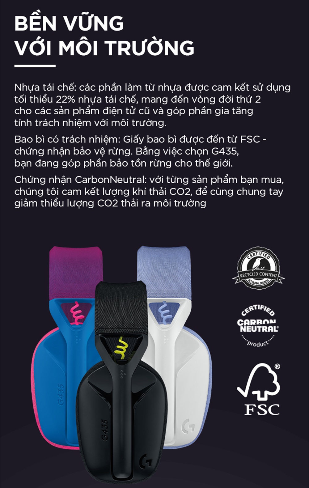 Các màu sắc của Logitech G435