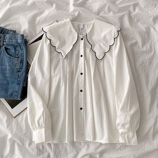 Phong cách hàn quốc nữ nữ dáng rộng áo sơ mi dài tay áo baju baju wanita lengan panjang