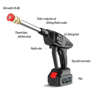 Máy rửa xe cao áp mini cầm tay vệ sinh, tưới hoa, xịt rửa xe gia đình Hitachi có bình tạo bọt pin trâu [Full Box giá rẻ]