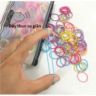 Túi zip 100 sợi thun cột tóc, chun buộc tóc du lịch siêu dễ thương, dây buộc tóc co giãn (giao màu ngẫu nhiên)