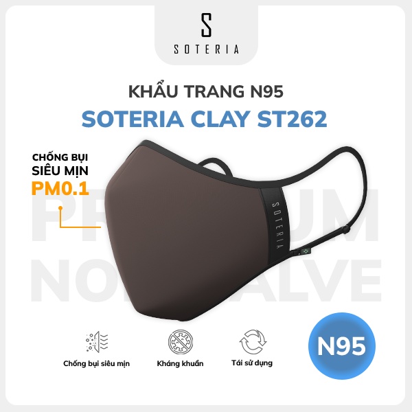 Khẩu trang tiêu chuẩn Quốc Tế SOTERIA Clay ST262 - Bộ lọc N95 BFE PFE 99 lọc đến 99% bụi mịn 0.1 micro- Size S,M,L
