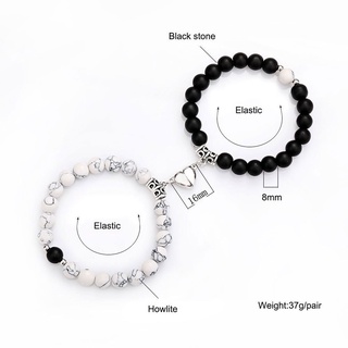 GUADALUPE1 2 Cái / bộ Vòng Tay Đính Hạt Đá Nam Châm Đàn Hồi Dây Đeo Tay Cặp Đôi Vòng Tay Hấp Dẫn Người Bạn Thân Nhất Người Yêu Hạt Tròn Hình Trái Tim Tình Yêu Phụ Kiện Thời Trang Hợp Kim