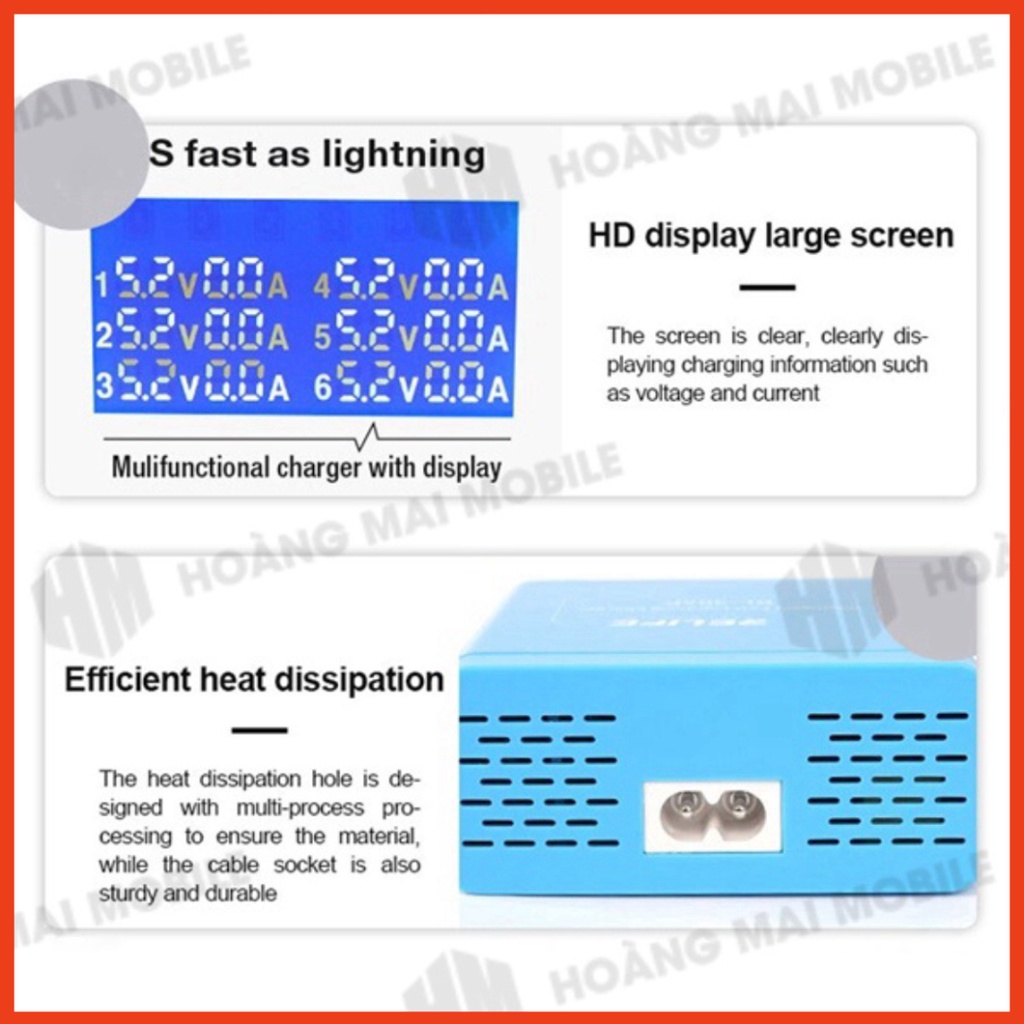 Bộ sạc nhanh 40W RELIFE RL-304P, 6 cổng USB-A + QC3.0 + Type-C/PD