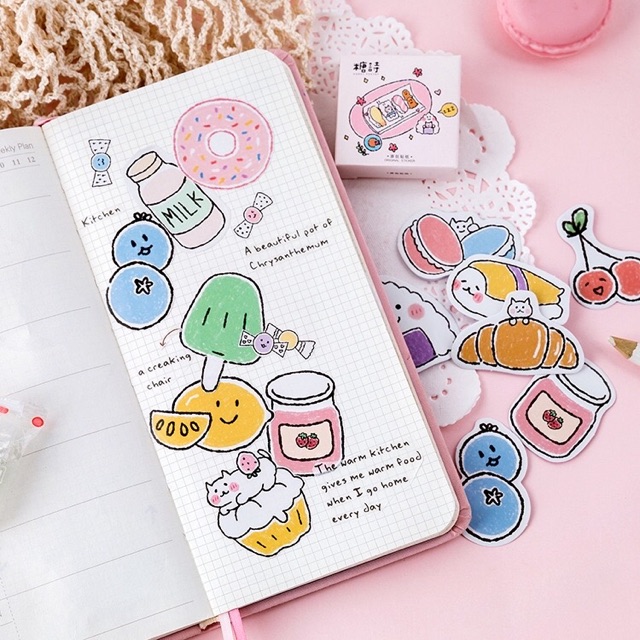 45c FOOD STICKER ĐỒ ĂN DỄ THƯƠNG TRANG TRÍ SỔ BULLET JOURNAL ...