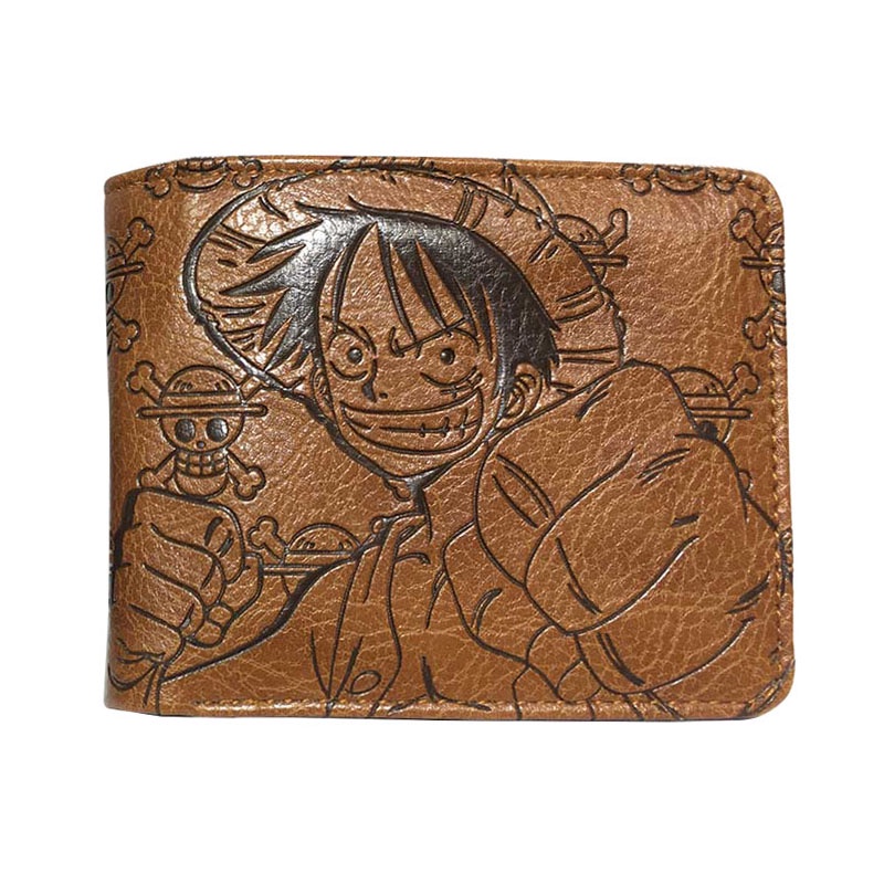 Ví Da Gập Dáng Ngắn In Hoạt Hình One Piece Dập Nổi Có Ngăn Đựng Thẻ Id / Tiền Xu Cho Học Sinh