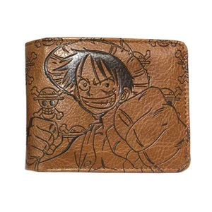 Ví Da Gập Dáng Ngắn In Hoạt Hình One Piece Dập Nổi Có Ngăn Đựng Thẻ Id / Tiền Xu Cho Học Sinh