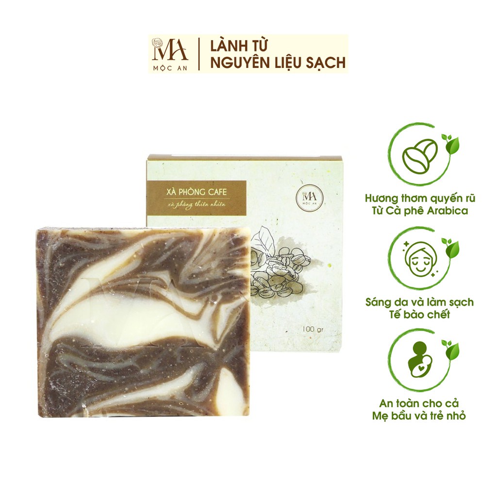 Mô tả Xà Bông Thiên Nhiên Mộc An Cafe Chăm Sóc Face & Body- Sáng Da  Mịn, Loại TBC, Giảm Mụn Đầu Đen 100g - 3