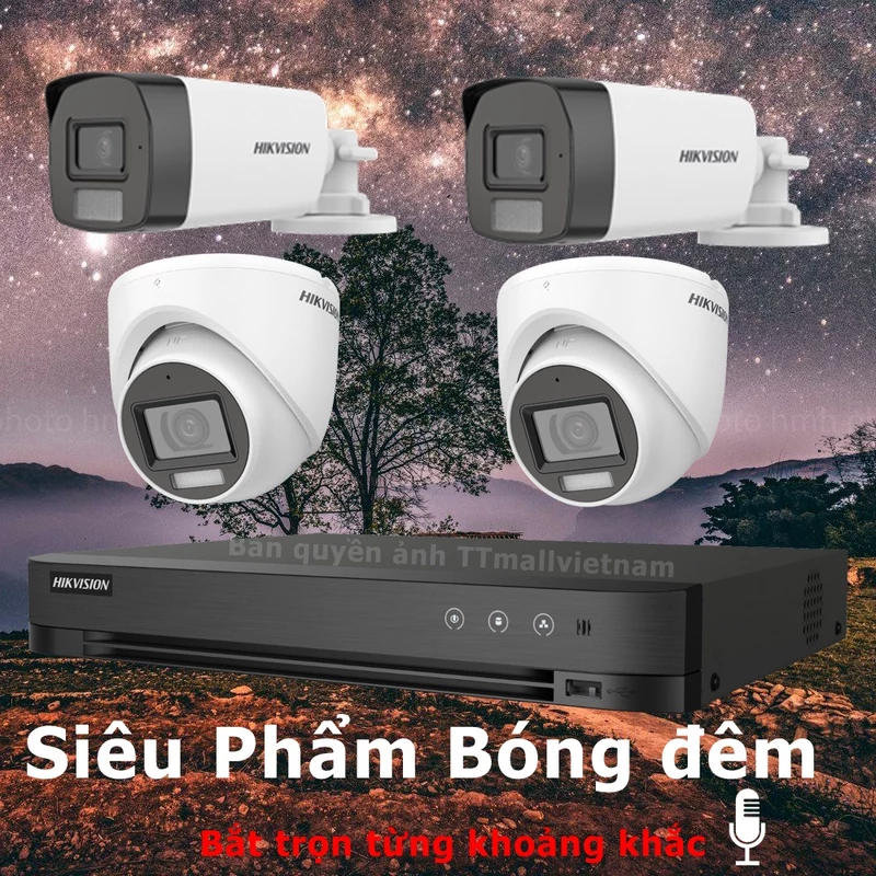 Trọn bộ 4 camera quan Sát hikvision 2.0M Full HD 1080p có mic thu âm và màu đêm +HDD 500G hàng chính hãng — ảnh 1