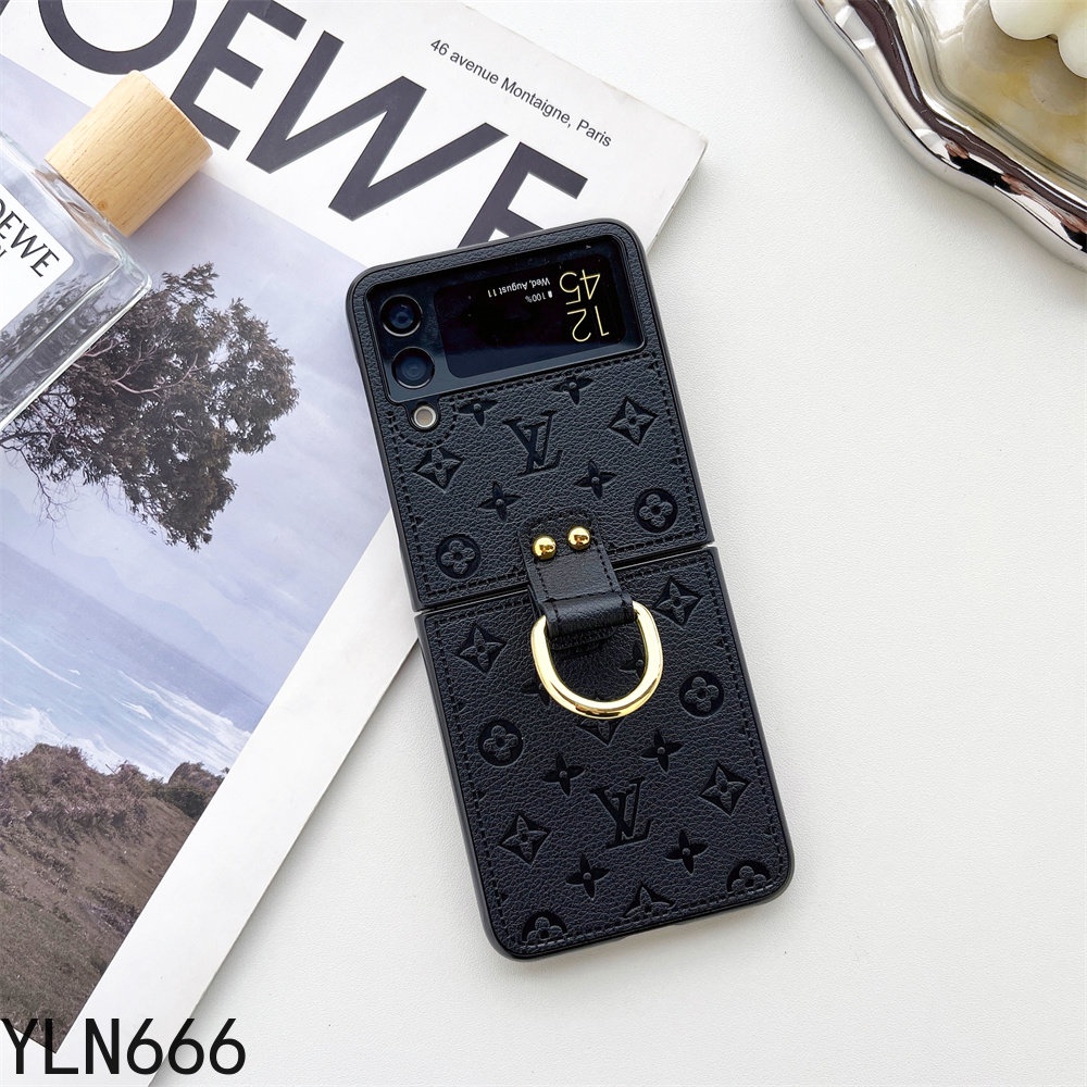 Da PU Vintage Bảo Vệ Mặt Sau Gấp Ốp lưng Cho Samsung Galaxy Z Flip 1 2 3 4 5 6 7 Phong Cách Xu Hướng Vỏ Cứng Mờ Sang Trọng Có Giá Đỡ Nhẫn Cho Z Flip7