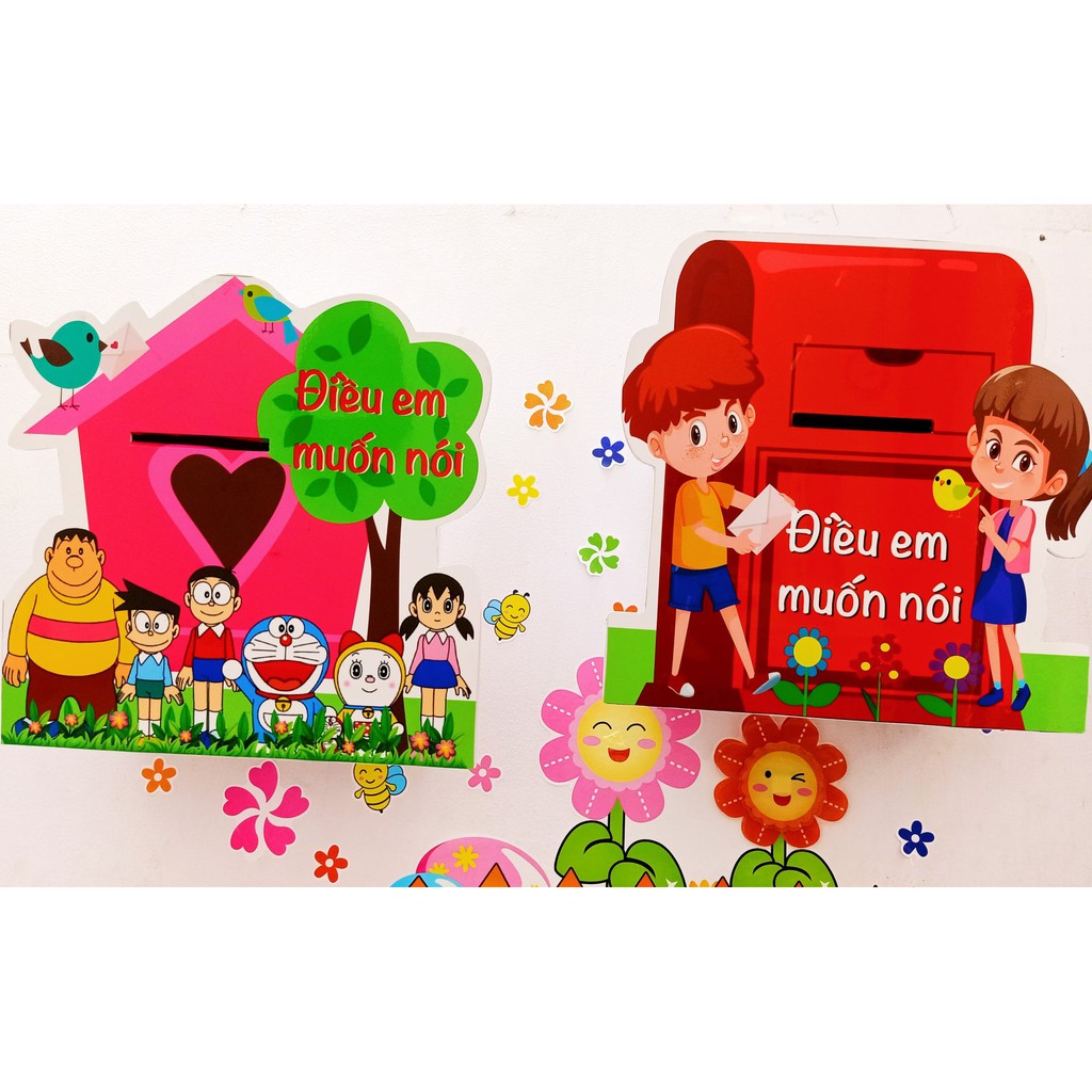 Hộp Thư Điều Em Muốn,  phía sau là hộp giấy ( mẫu ngẫu nhiên ) trang trí lớp (Đồ dùng dạy học Miki)