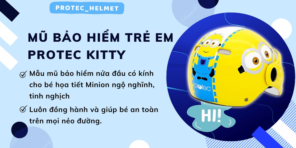 Mô tả Mũ bảo hiểm trẻ em 1/2 đầu có kính Protec KITTY, họa tiết Minion, an toàn, siêu nhẹ - 1