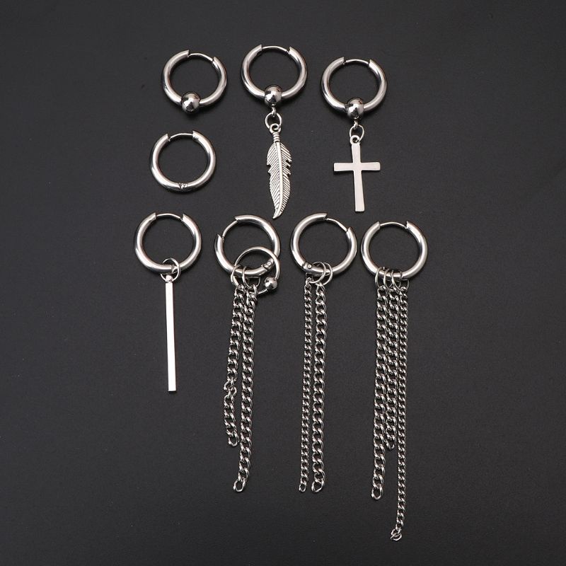 Korean Jewelry for Titanium Steel Earrings Long Men Boys Hoop Chain Drop Earring