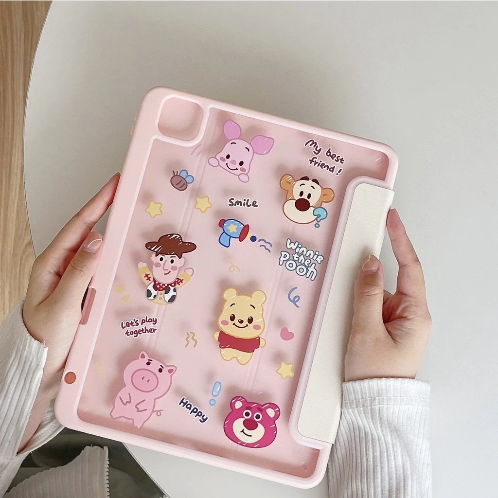Ipad Từ Acrylic-Winnie the Pooh Sticker Case cho ipad Case 2019 10.2 ipad air 4 10.9 ipad 9.7 2024 1