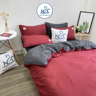 Bộ chăn ga gối drap Cotton Tici M2T Bedding đỏ phối ghi, vỏ chăn mền, grap nệm và 2 bao gối