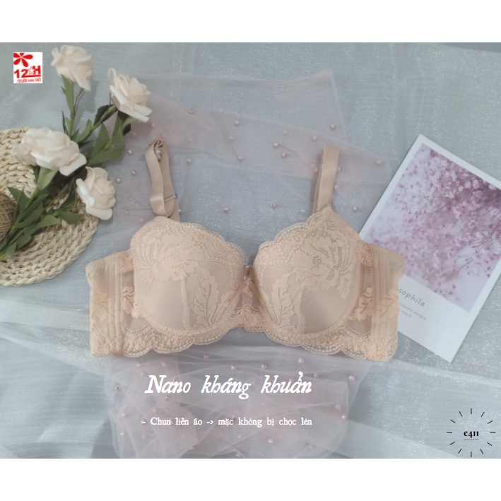 Áo Lót Có Gọng, Áo Ngực Mút Mỏng Ren Cao Cấp E411-68- Thương Hiệu Đồ Lót 12H