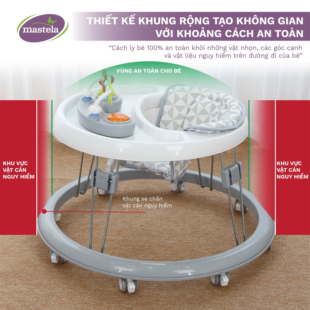 Mô tả Xe tròn tập đi có đồ chơi và nhạc cho bé Mastela MSTLW2002 siêu nhẹ xoay 360, mặt bàn ăn dặm, bánh xe silicon chống ồn - 10