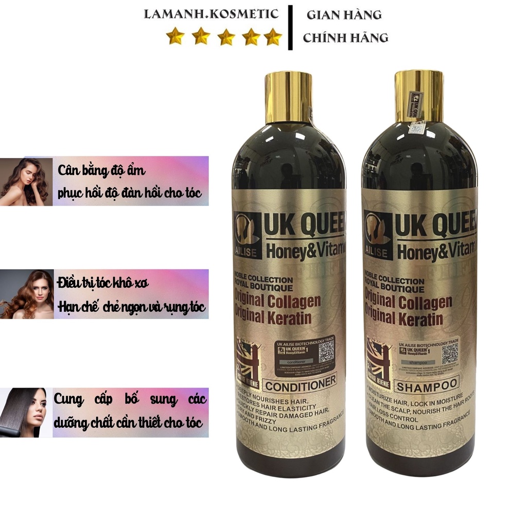 Dầu gội dầu xả UK QUEEN Hone&Vitamin phục hồi chống rụng tóc hương thơm nước hoa cặp 800ml