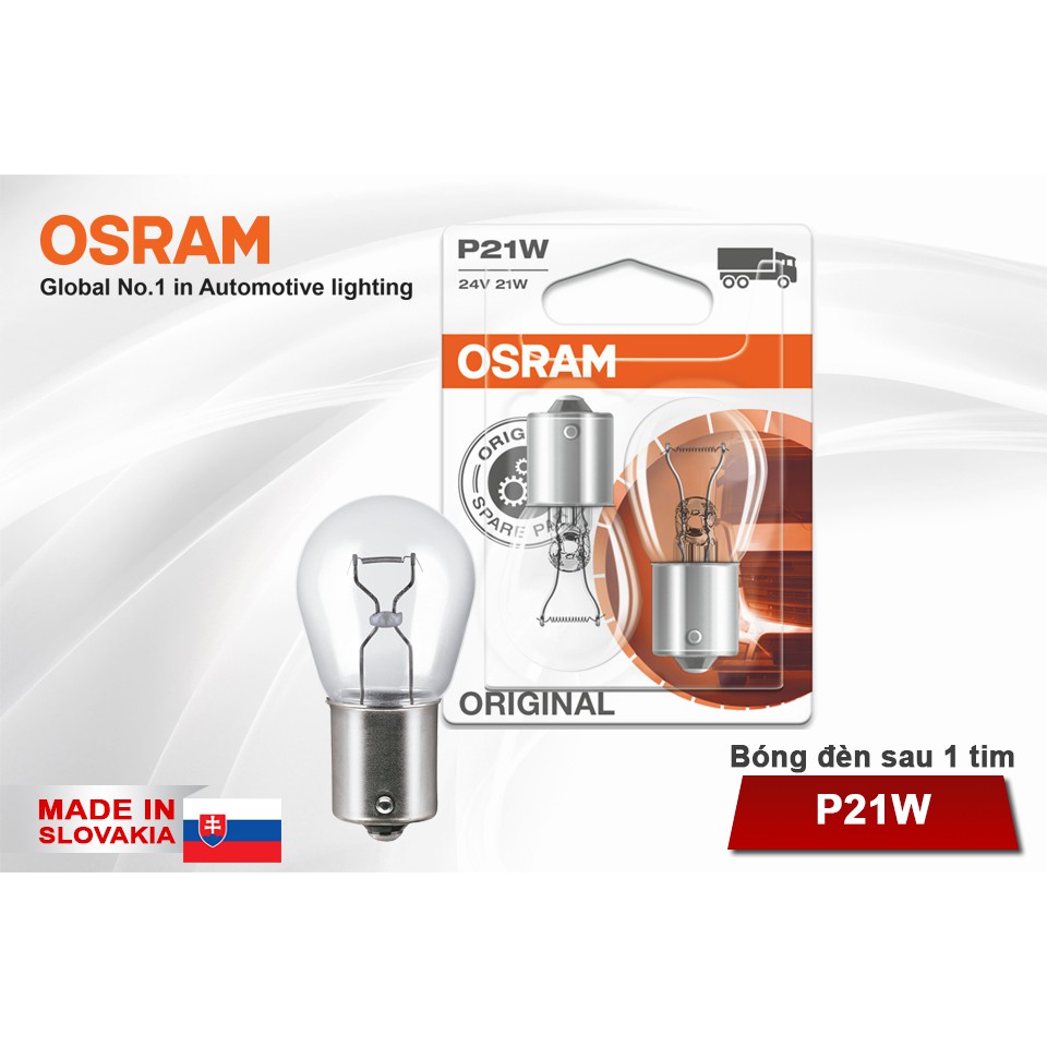 Combo 2 Bóng Đèn Sau 1 Tim OSRAM Original P21W 24V 21W (Chân Thẳng)