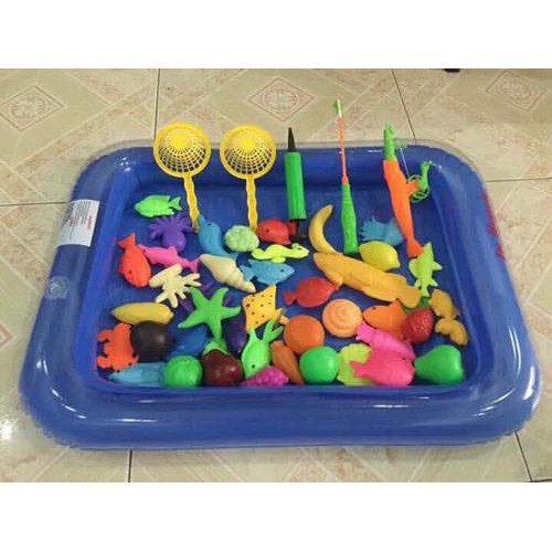 Bể phao câu cá cho bé đầy đủ phụ kiện kèm phao lớn 60X45CM