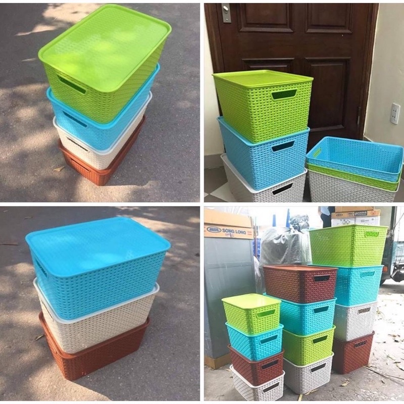 Giỏ đựng đồ giả mây [Hoả tốc - Chọn màu- 6 màu] phong cách Hàn Quốc/ Việt Nhật, thùng nhựa đan đủ size nhiều màu