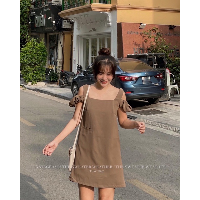 Váy tuyết mưa khoét vai tay chun the.sweaterweather TSW (ảnh thật)