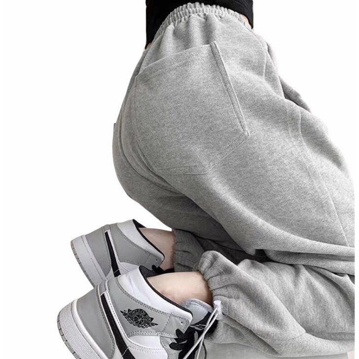 Quần Jogger bo gấu vải thun da cá, ống rộng 2 lớp nam nữ, mua 1 mặc được 2 dáng