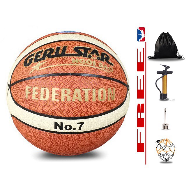 Bóng Rổ Da Geru Star Federation - Tặng kèm Balo rút + Bơm tay + Kim Bơm + Túi lưới SIÊU HOT