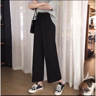 Quần Ống Suông Cạp Chun, Quần Ống Rộng Nữ Màu Đen Ulzzang