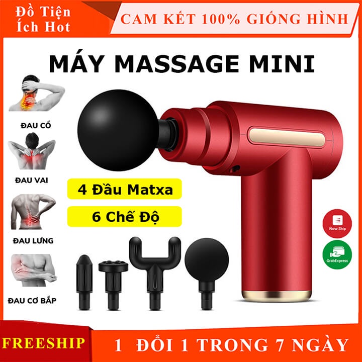 Súng Massage Cầm Tay Mini 4 đầu 6 Chế độ Máy Massage đấm Lưng Mát Xa Cổ Vai Gáy Thông Minh