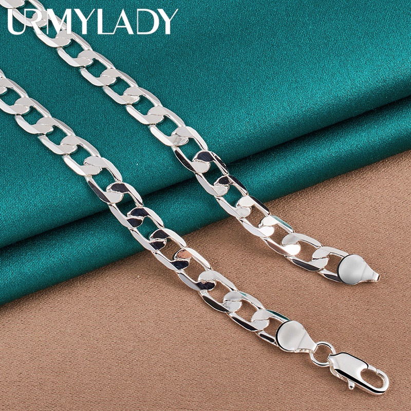 URMYLADY Bạc 925 8mm Mặt phẳng Dây chuyền quyến rũ 16 / 18 / 20 / 22 / 24 Inch Vòng cổ dành cho nữ Người đàn ông Tiệc cưới Trang sức tinh tế