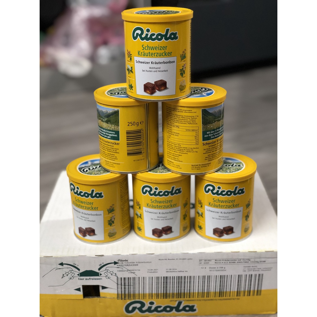 Kẹo thảo mộc Ricola 250gr của Đức - Giúp giúp làm dịu cơn đau họng
