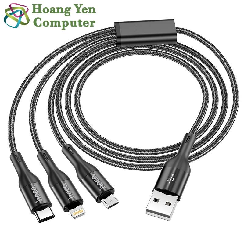 Cáp Sạc Hoco X2 Max 3 Đầu (IP - MICRO USB - TYPE C) Dây Dù Chống Đứt Dài 1M - BH 6 Tháng 1 đổi 1 (MÀU SẮC NGẪU NHIÊN)