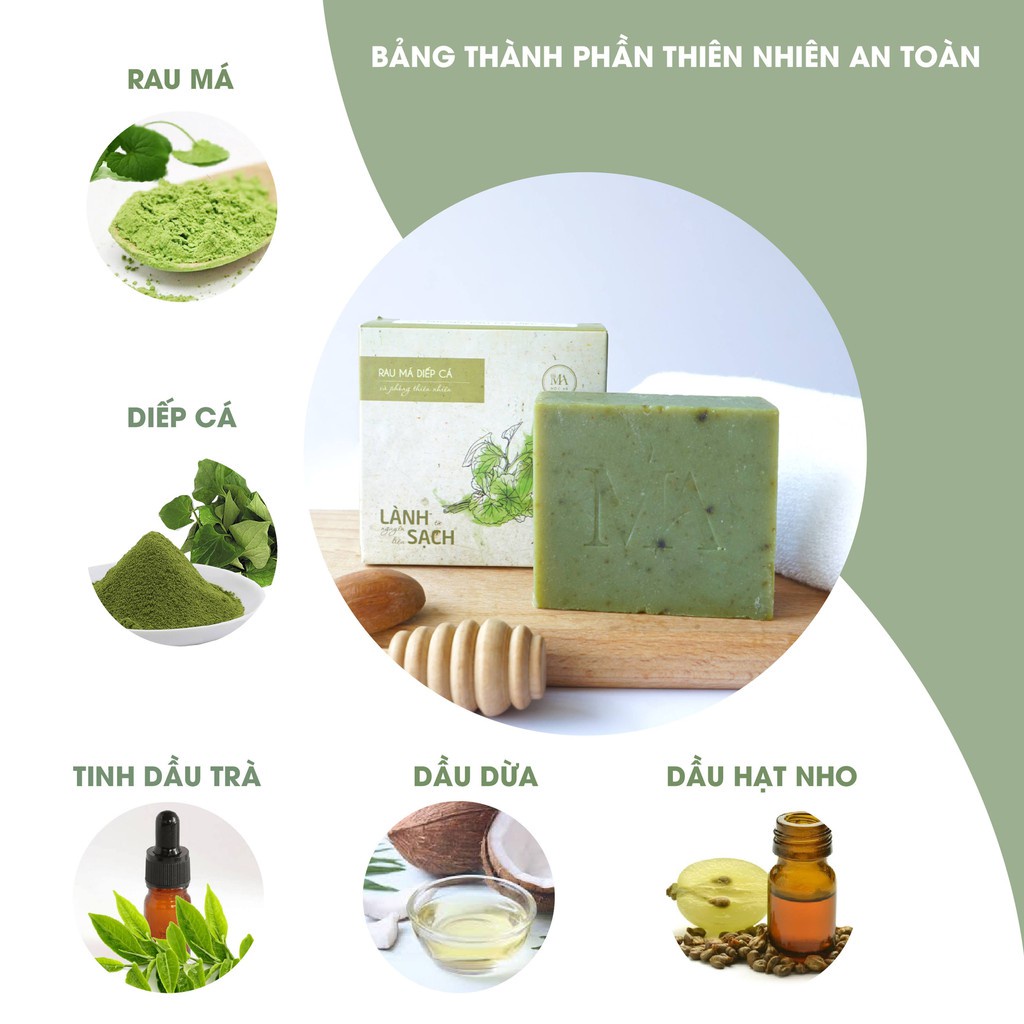 Mô tả Xà Bông Thiên Nhiên Mộc An Rau Má Diếp Cá Chăm Sóc Face & Body-Giảm Mụn Viêm, Làm Sạch, Sáng Da 100g - 4