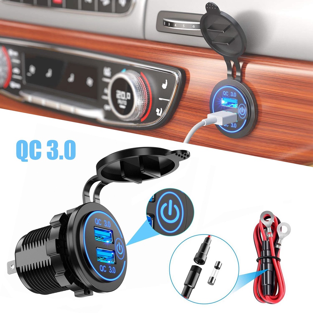 Củ Sạc Nhanh Usb 3.0 12v 36w Có Công Tắc Màu Xanh Dương Tiện Dụng Cho Xe Hơi