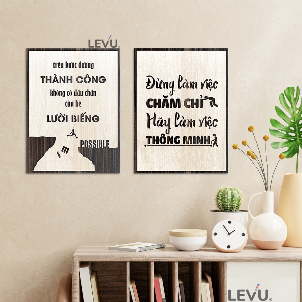 Bộ tranh gỗ tạo động lực 2 tấm decor treo tường văn phòng công ty cao cấp SB2