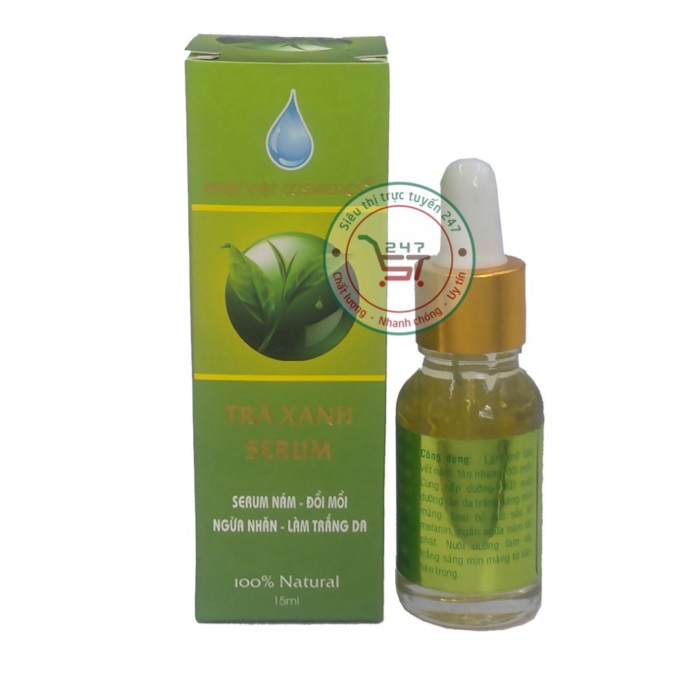 Serum Nám Tàn nhang Đồi mồi Ngừa nhăn Làm trắng da Trà Xanh serum Nhật Việt 20ml (Xanh lá-Vàng)