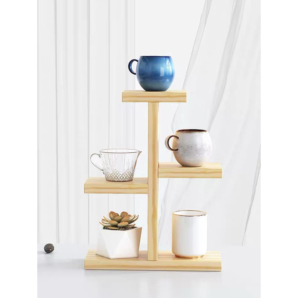 KỆ gỗ trang trí cây cảnh mini , 5 VỊ TRÍ, trang trí đồ lưu niệm , chậu ...