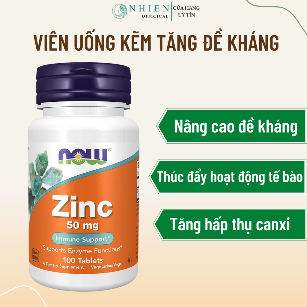Viên uống kẽm Zinc 50mg Now tăng cường đề kháng 100 viên | Shopee Việt Nam