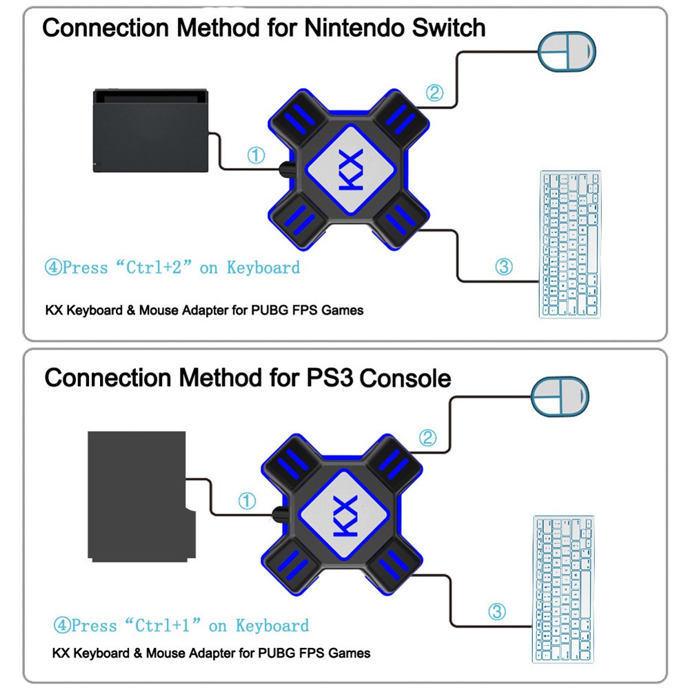 Bộ điều khiển trò chơi USB KX Bộ chuyển đổi bàn phím chuột chuyển đổi cho Switch / Xbox / PS4 / PS3