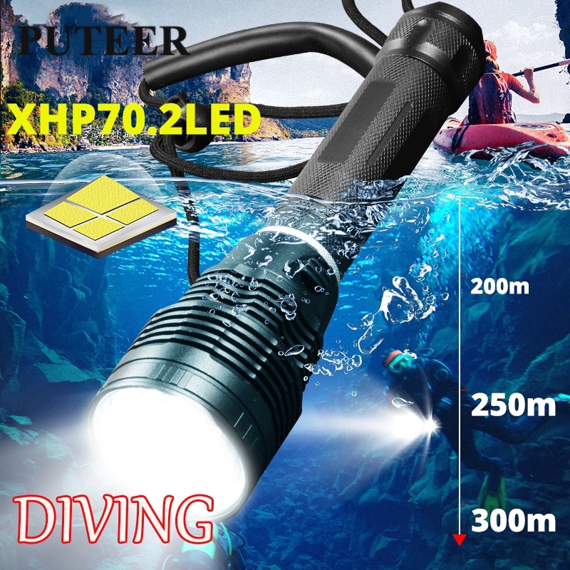 PUTEER Đèn Pin Lặn XHP70.2 Chống Thấm Nước Tới 100m, Dành Cho Diver