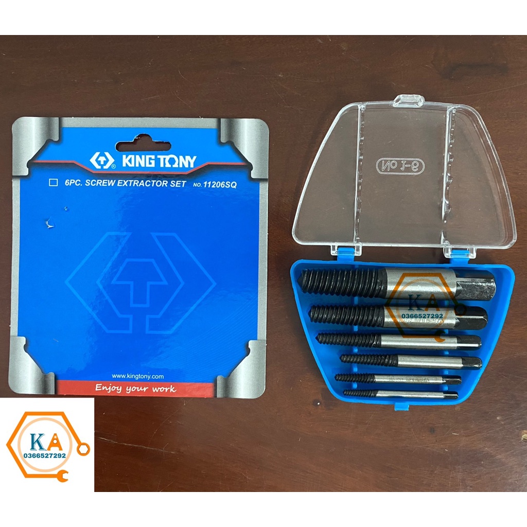 Bộ mũi vít nhổ ốc gãy, bộ tháo bu lông ốc vít trờn ren 6 mũi Kingtoni, mũi vặn ốc vít hư, tháo vít gãy toét
