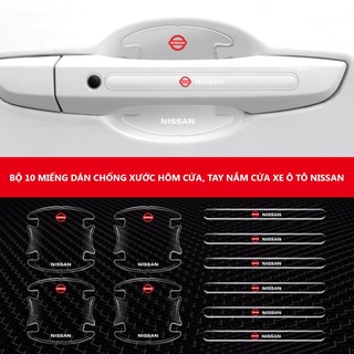 Bộ 10 miếng dán silicon tay, hõm, gương ô tô logo hãng xe NISSAN Sunny, Navara, Terra, Teana, X Trail, Altima