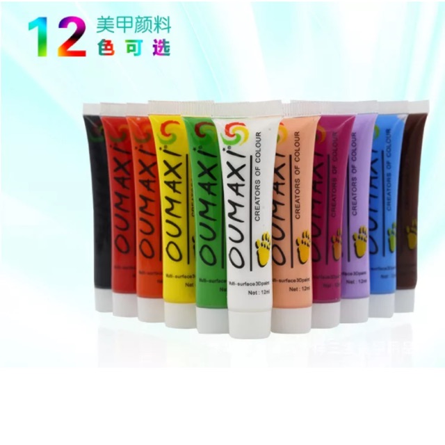 Set 12 tuýp màu vẽ oumax, bột vẽ cọ bản
