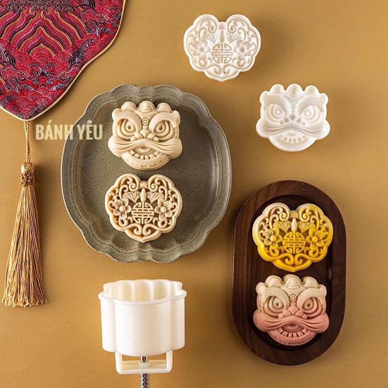 Khuôn bánh Trung Thu Lò Xo 150g 1 mặt - Đầu Lân / Khóa Trường Mệnh