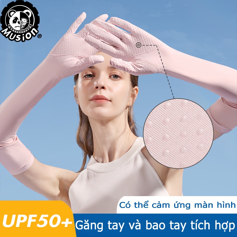 Găng tay Musion vải lụa mát thanh lịch có lỗ xỏ ngón tay chống nắng chống tia UV UPF50
