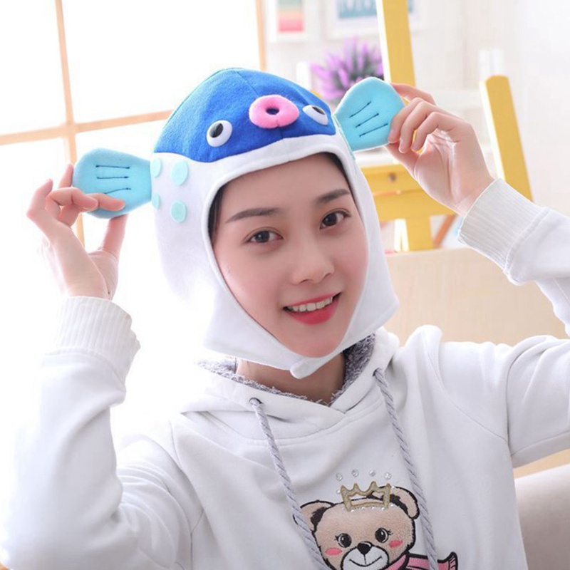 Halloween Funny Cartoon Puffer Fish Plush Hat Stuffed Toy Headgear Cosplay Props
