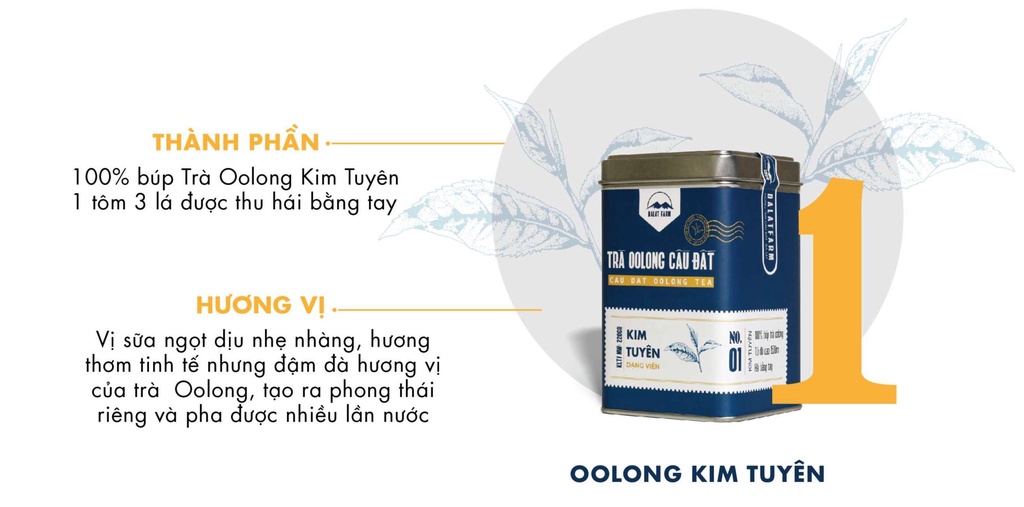 Mô tả Trà Oolong Kim Tuyên Cầu Đất Dalat Farm - Hộp 220Gr - 2